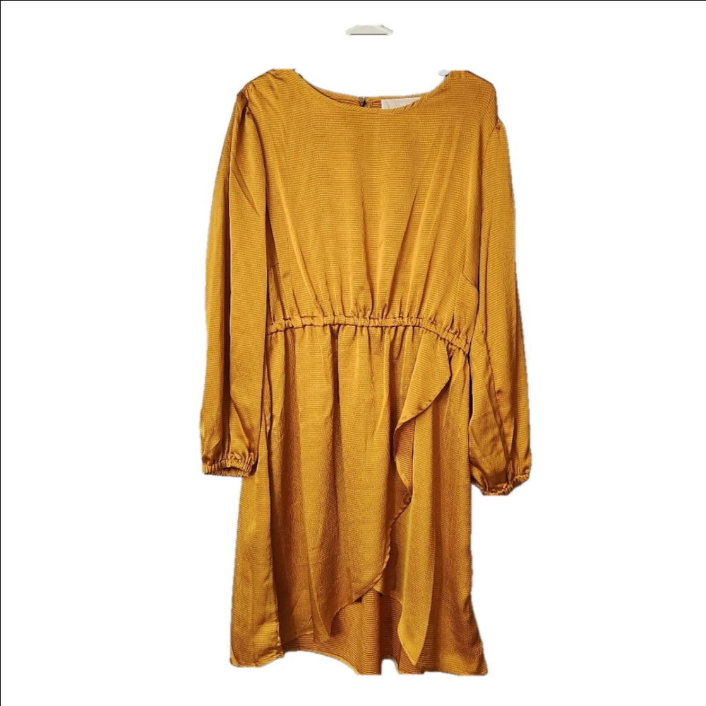 Michael Kors Gold mini Dress size 1x NWT lightweight silky bold elastic waist